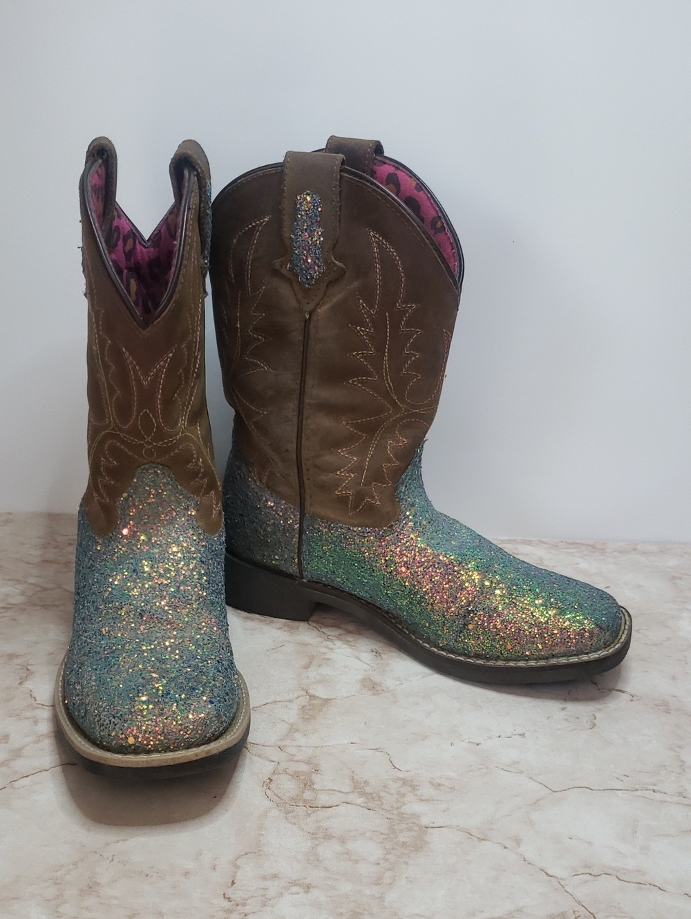 Shyanne Kids Glitter Cowboy Boots - Brown and Multicolor Size 3